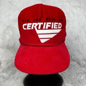 Certified Double Snapback Hat VTG Cordy Rope Cap Red White Corduroy Men's Dad